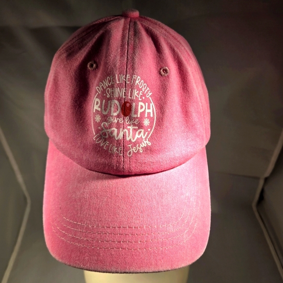 Women's Pink Christmas-Themed Baseball Cap Cotton Distressed Look - Faith based - Picture 1 of 9